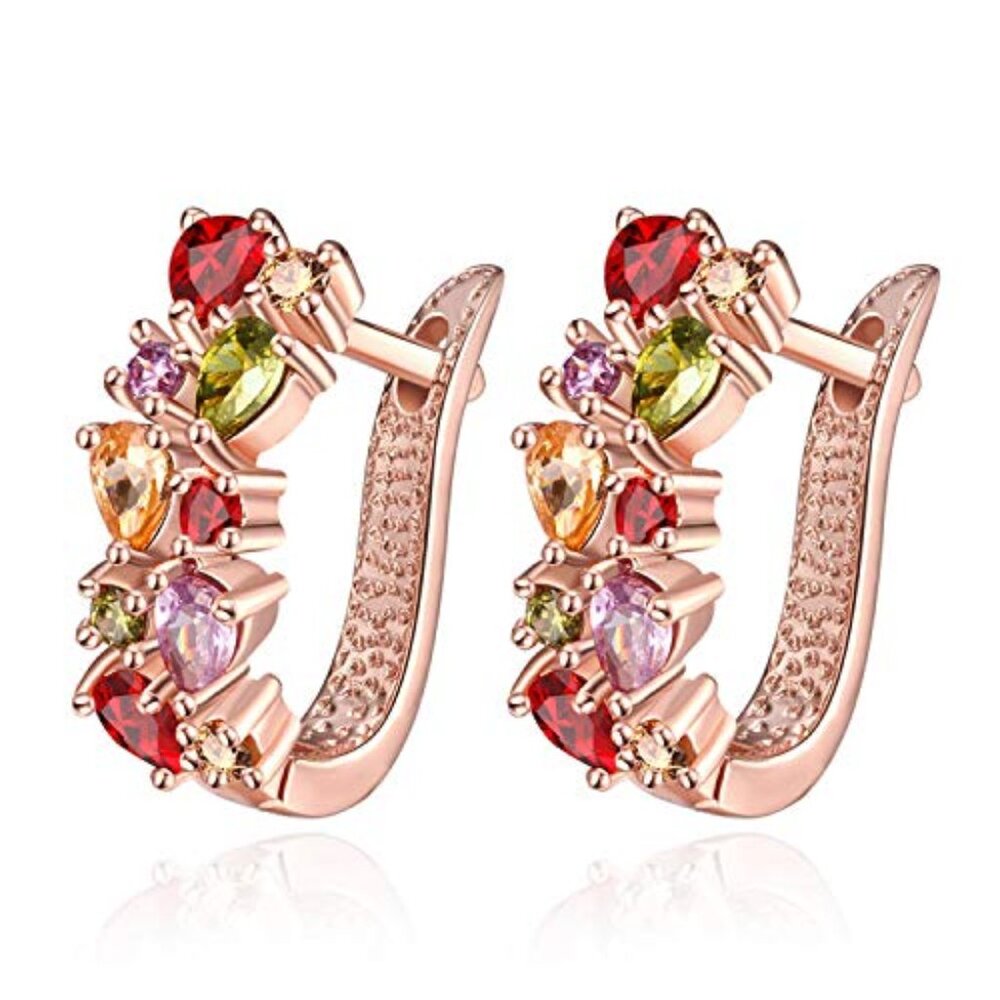 Huggie Stud Earrings for Women Hoop Earrings Multicolored Crystal Elements